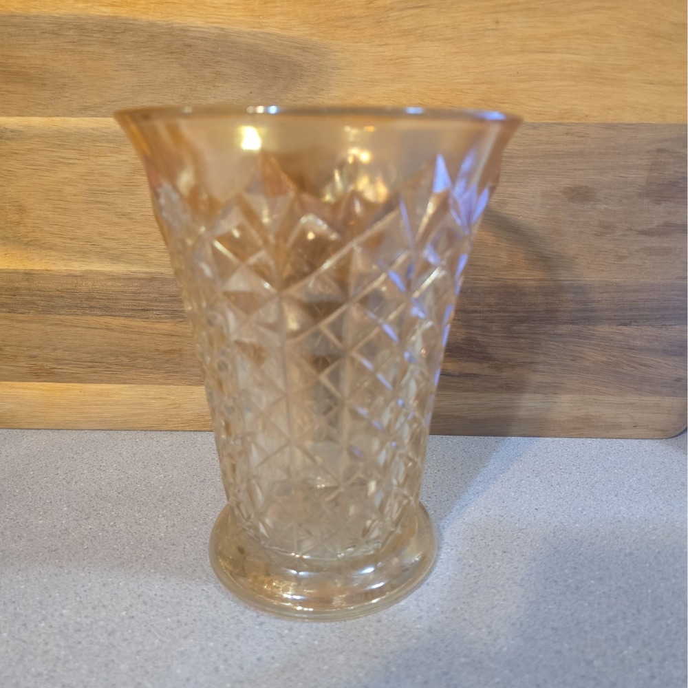 Vintage Indiana Marigold Carnival Glass Diamond Pattern Vase, Perfect Condition